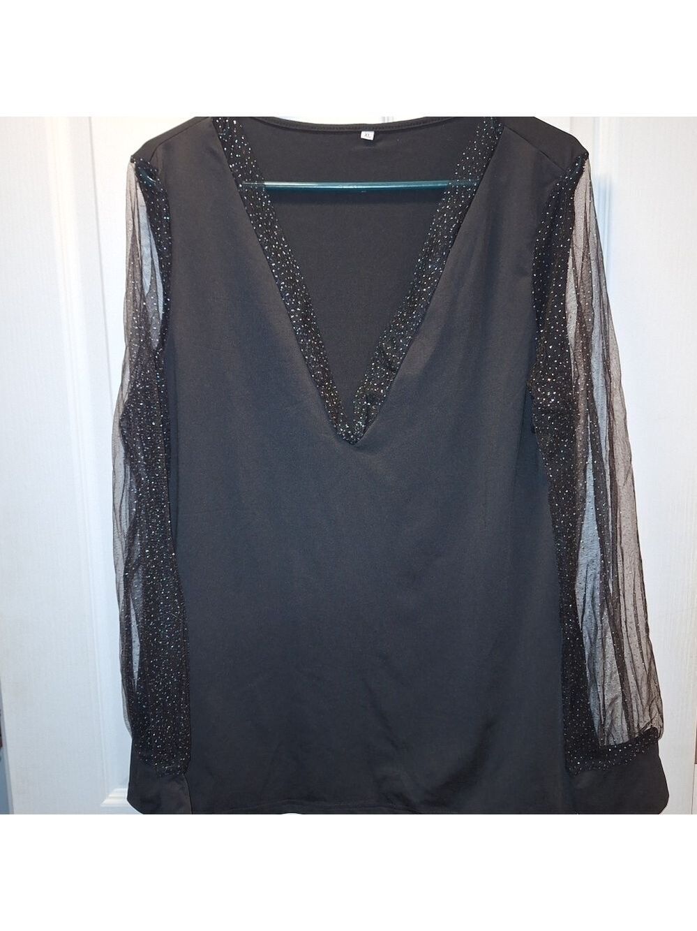 Black Sheer Sleeve Top Size XL